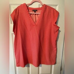 Hilary Radley Red Patterned V-Neck Blouse
